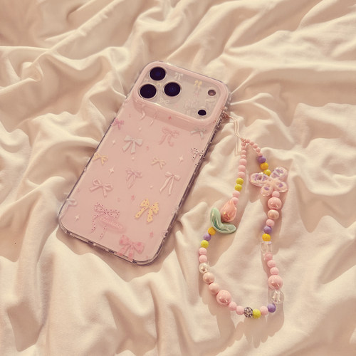 少女粉蝴蝶结适用苹果17手机壳