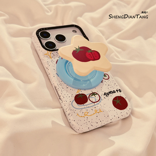 ins泼墨番茄英文磁吸支架适用苹果17ProMax手机壳iphone17新款 16promax硅胶保护套硬壳 16pro菲林15创意14女款