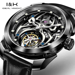I&K理想骑士夜蜘蛛系列正品 镂空机械表男夜光 牌真陀飞轮手表男士