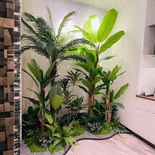 仿真植物造景室内玄关楼梯下装饰景观假枫树鸡爪槭树仿生绿植造景