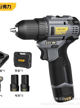 得力工具DL-DZ12-S1D1 手电钻电动螺丝刀无刷充电钻家用12V锂电钻