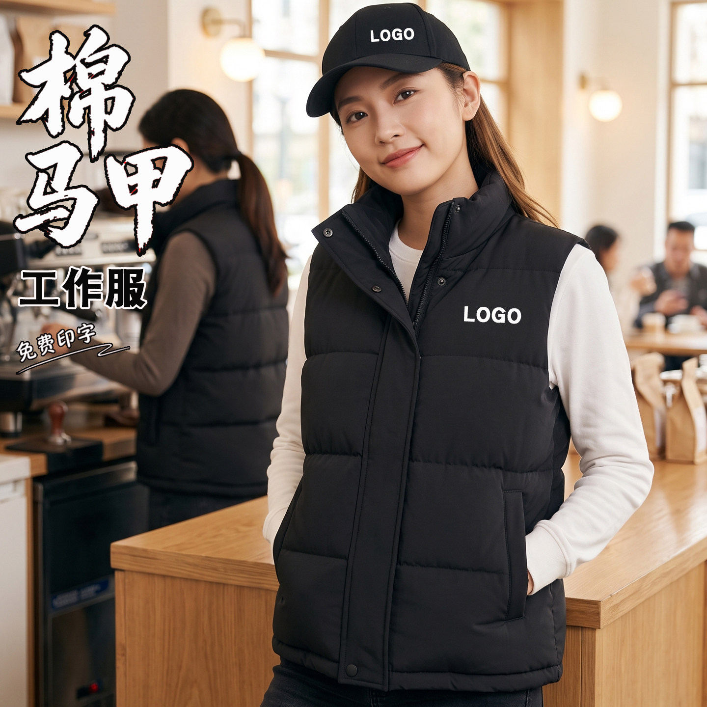 餐饮服务员加棉马甲定制Logo图片