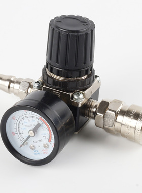 空压机调压阀减压阀带接头开关140PSI三孔方形铁压力表气泵配件