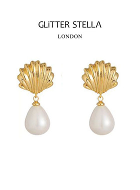 GLITTER STELLA「贝壳水滴珍珠」度假风复古耳环