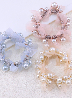 气质简约百搭珍珠发圈女孩高弹力皮筋扎高马尾发绳头绳大肠圈发饰