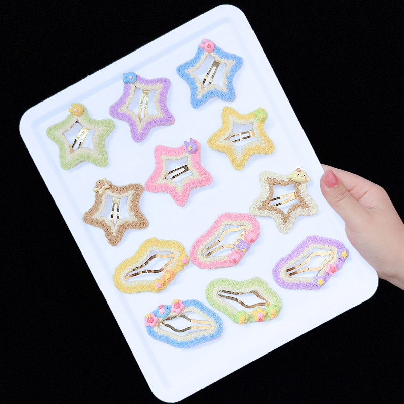 儿童针织发夹星星夹女童碎发夹子BB夹五星刘海夹云朵发卡头发饰