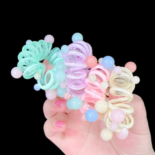 韩国儿童电话线发圈珍珠头绳扎丸子头发饰女童盘发皮筋高马尾头饰