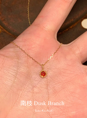 韩版S925纯银红色圆钻项链