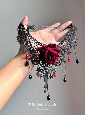 黑色choker哥特风蕾丝玫瑰项链