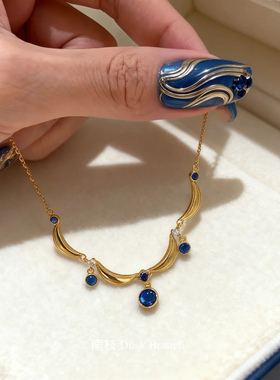 蓝色水滴轻奢项链女高颜值