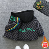 男童冬季 棉服中大童男孩女孩 外套加绒加厚棋盘格帅气儿童冬装