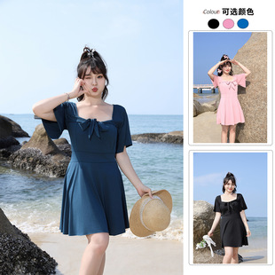 泳装 遮肚肉连体泳衣女胖MM保守显瘦裙式 大码 2024新款 泡温泉时尚