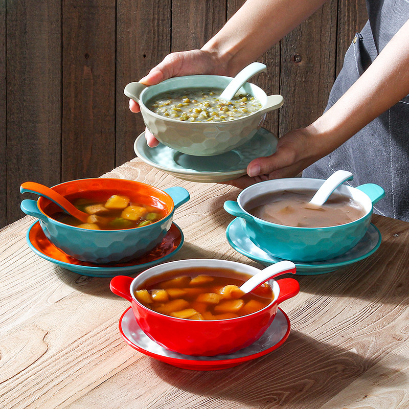 祥源美密胺餐具糖水甜品碗商用网红仿瓷刨冰雪糕创意双耳小碗套装