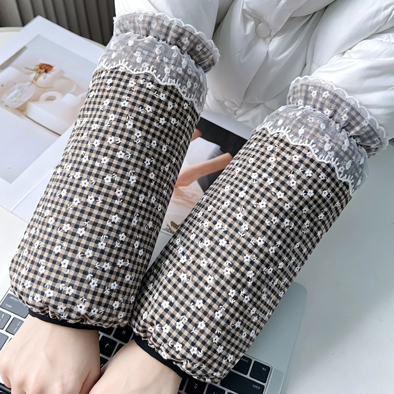 长款蕾丝袖套羽绒服护袖秋冬季双层网纱袖头新款学生成人套袖女款