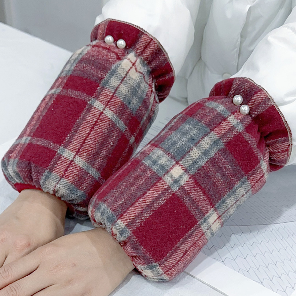 短款小香风珍珠防污袖套女士上班格子耐脏套袖家务干活防脏护袖头