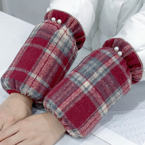 短款小香风珍珠防污袖套女士上班格子耐脏套袖家务干活防脏护袖头