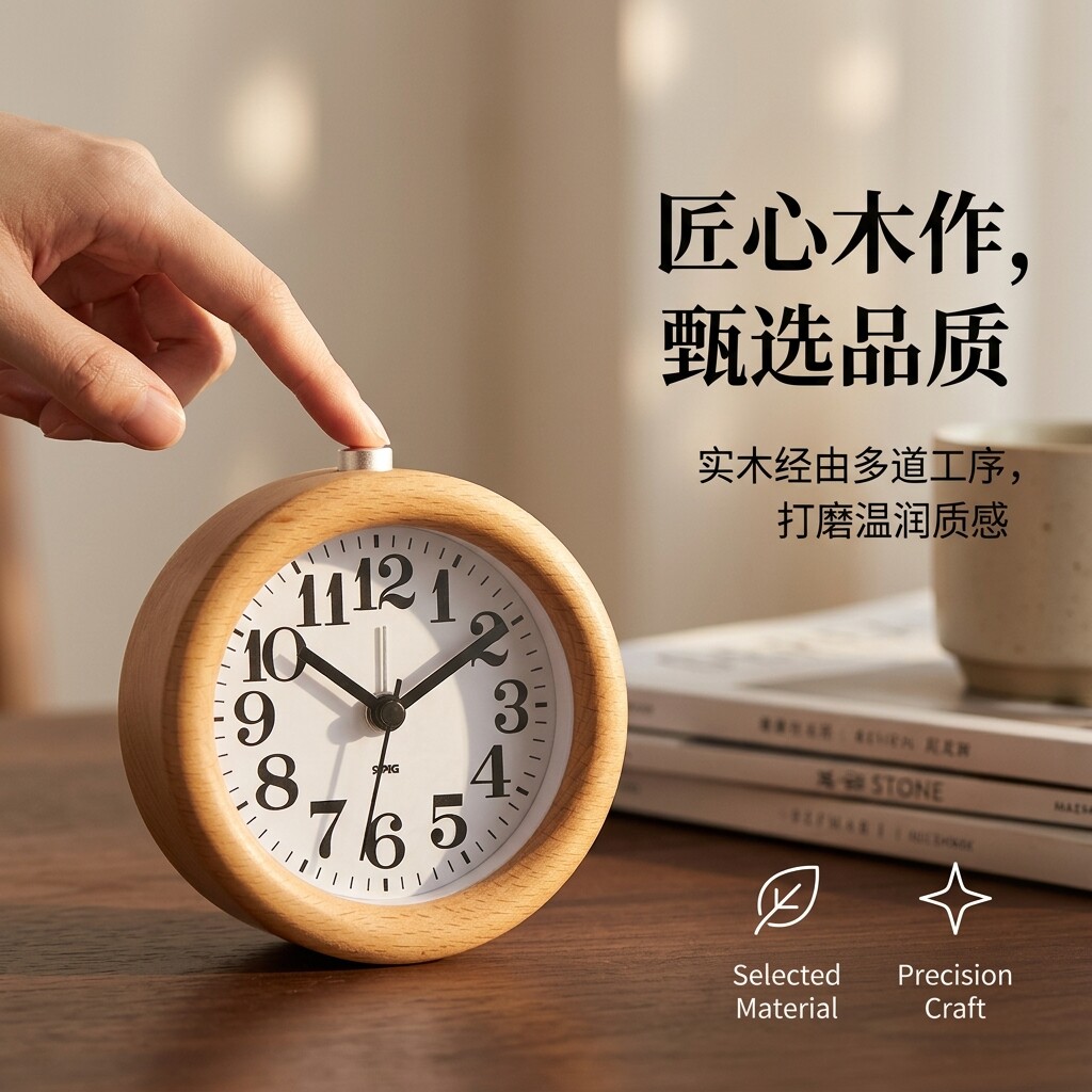 2026闹钟精致桌面时尚静音金属实木床头学生用时钟台钟创意摆件