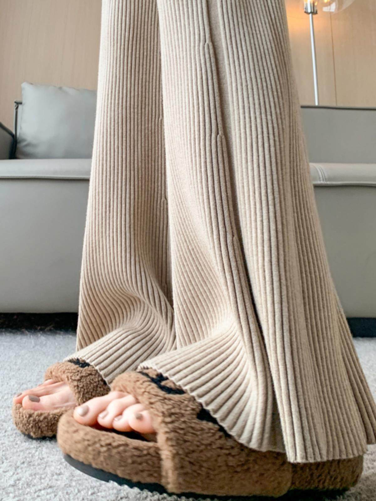 加厚窄版针织裤子女春秋冬季高腰垂感糯米裤毛巾裤拖地休闲喇叭裤,女装/女士精品,大码裤装,淘宝优惠券,粉丝福利购,淘宝优惠卷