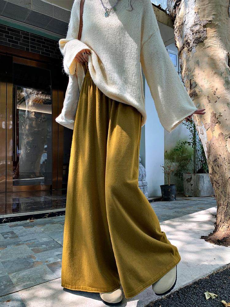 加厚针织阔腿裤子女春秋冬高腰垂感糯米裤大裤脚拖地宽松直筒裤裙,女装/女士精品,大码裤装,淘宝优惠券,粉丝福利购,淘宝优惠卷