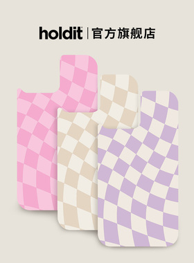 holdit爱心贴纸时尚手机壳背粘适用苹果iPhone16/15/14/Pro/Max潮流新款配饰瑞典进口透明波浪壳格子豹纹卡纸