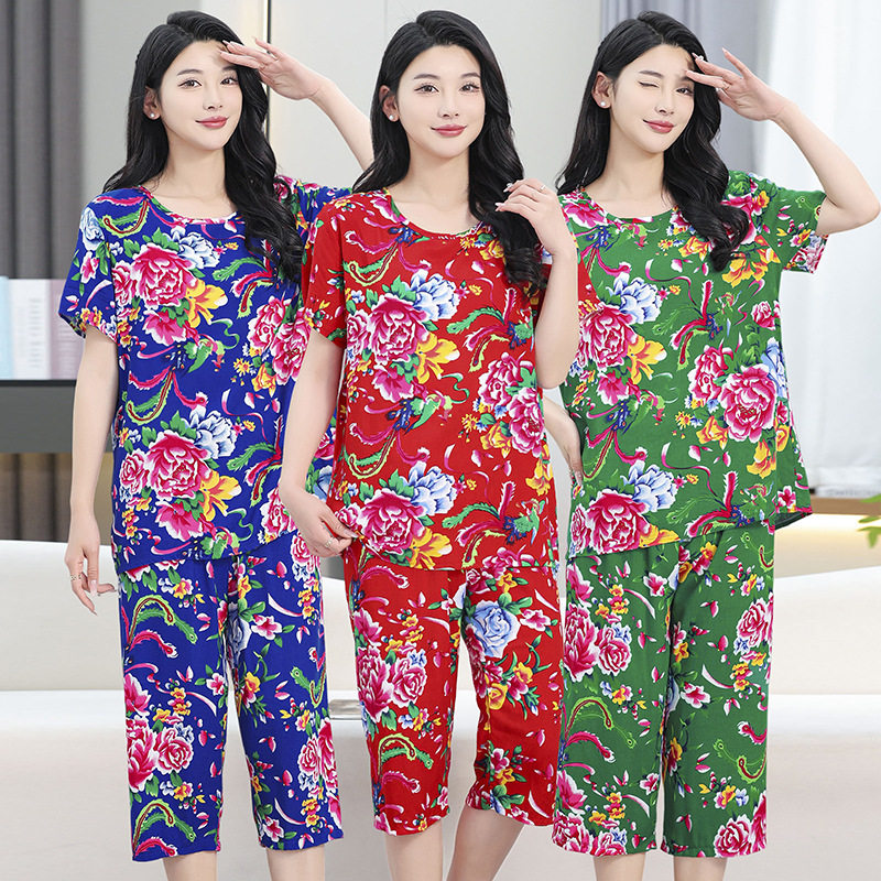中老年棉绸睡衣女夏季薄