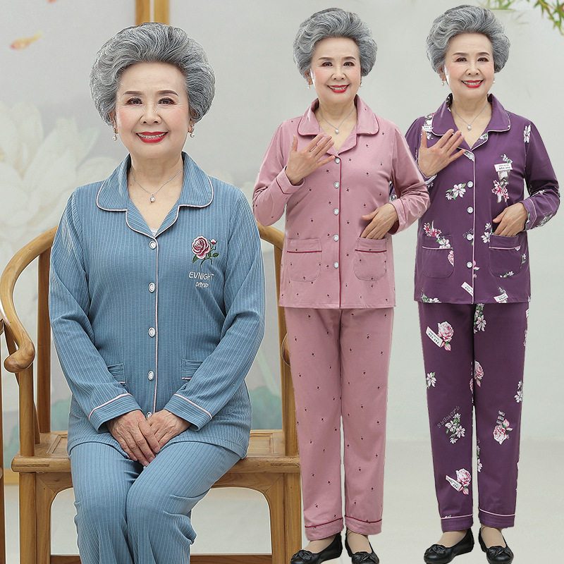中老年人睡衣女春秋季长