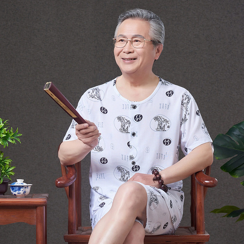 夏季中老年人男士棉绸睡