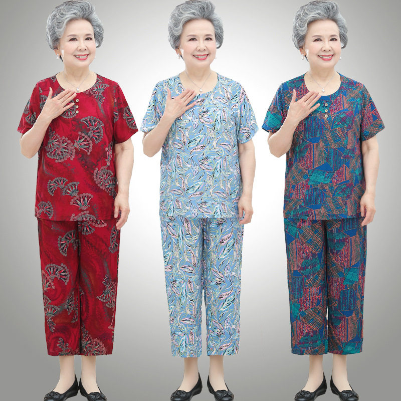 老年人女夏装套装棉绸造