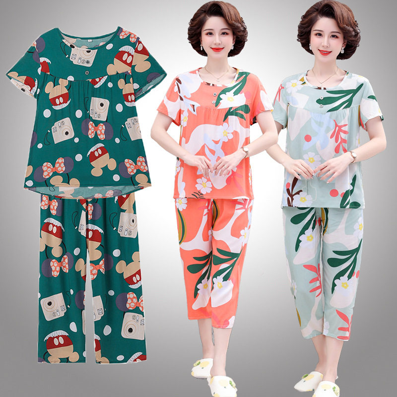 棉绸睡衣女装家居服中老
