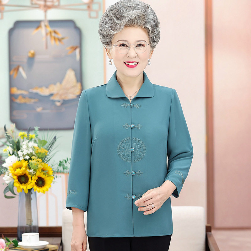 奶奶夏装纯色衬衫中老年