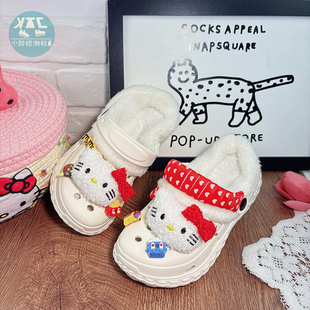 女童保暖加绒加厚厚底拖鞋外穿冬季儿童宝宝洞洞鞋家居室内秋冬款