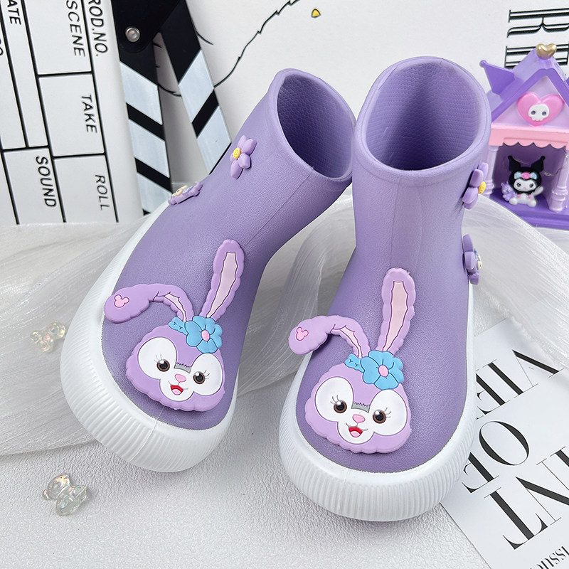 紫色雨靴可爱婴儿宝宝儿童雨衣靴子雨鞋轻便女童幼童女款胶鞋水鞋