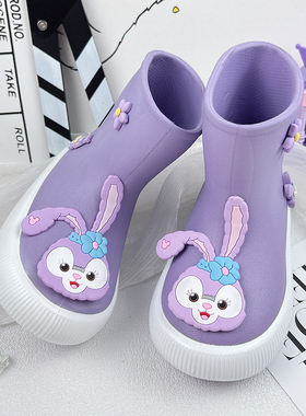 紫色雨靴可爱婴儿宝宝儿童雨衣靴子雨鞋轻便女童幼童女款胶鞋水鞋