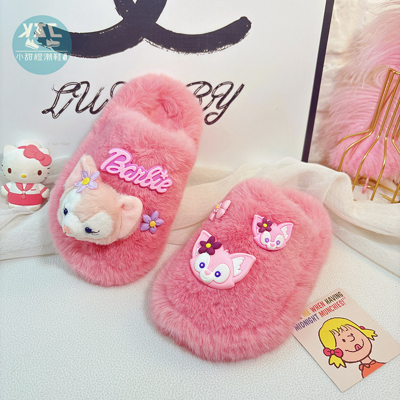 女童粉色包头棉拖鞋加绒保暖毛毛拖鞋新款女款2026年新款外穿家居