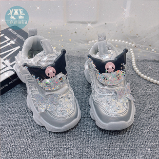 亮晶晶灰银色卡通儿童女童运动鞋老爹鞋2025早秋新款女款春秋百搭