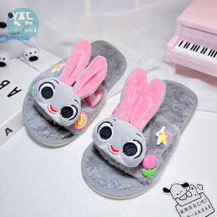 2025新款可爱兔兔女童卡通棉拖鞋冬季冬天室内毛绒幼儿童毛毛拖鞋