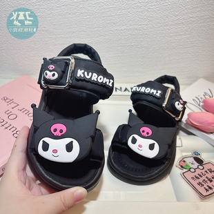 黑色凉鞋女童儿童女孩女款2025年夏季新款洋气时尚休闲软底可下水