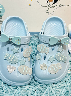 高颜值女童蓝色洞洞鞋凉鞋幼儿童可外穿夏季2025年新款卡通可爱风