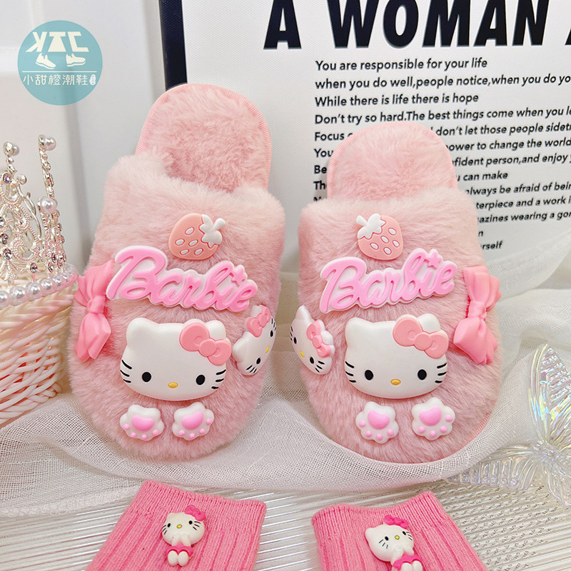 女童粉色包头棉拖鞋室内2025新款居家防滑冬季儿童小公主可爱棉拖