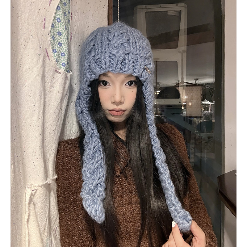 网感街头潮人穿搭护耳毛线帽女