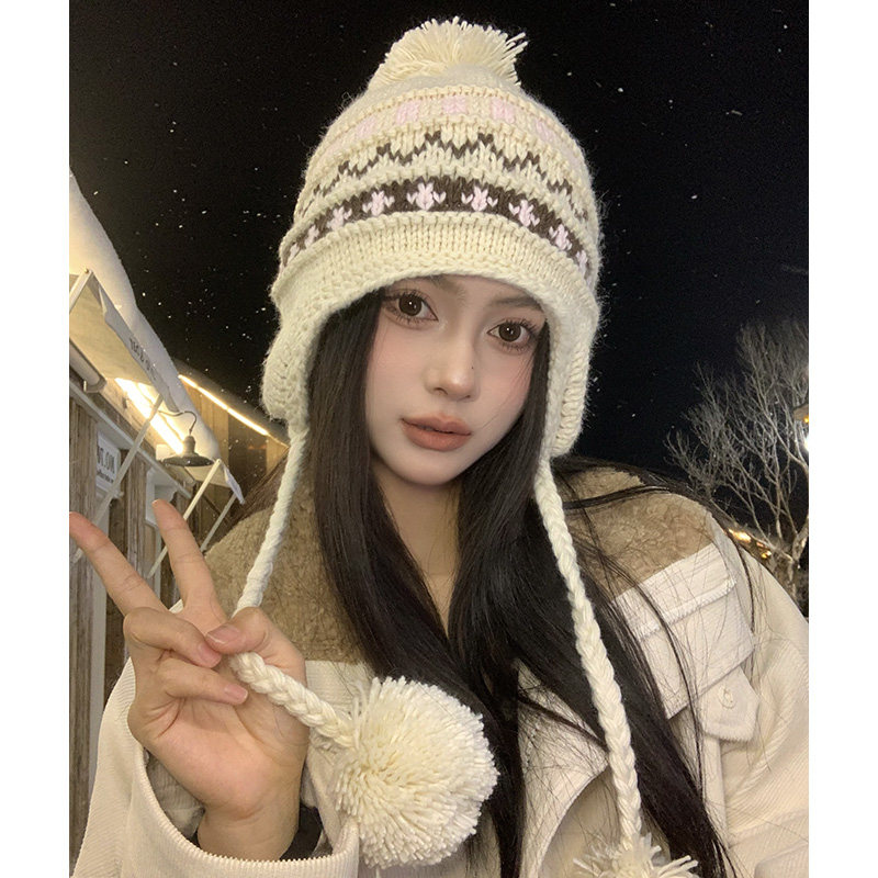 雷锋帽旅行复古提花女秋冬护耳帽