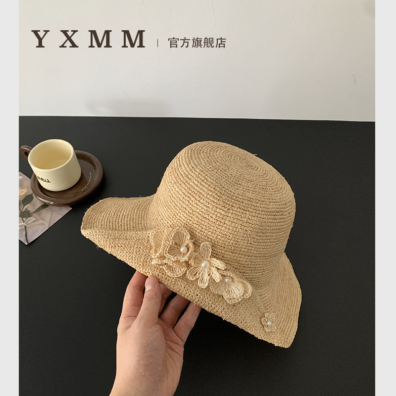 手工拉菲草度假造型沙滩防晒草帽