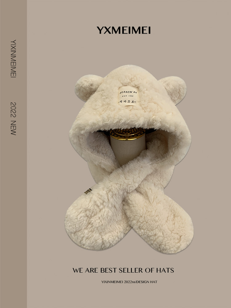 保暖雷锋帽女滑雪冬帽子围巾一体