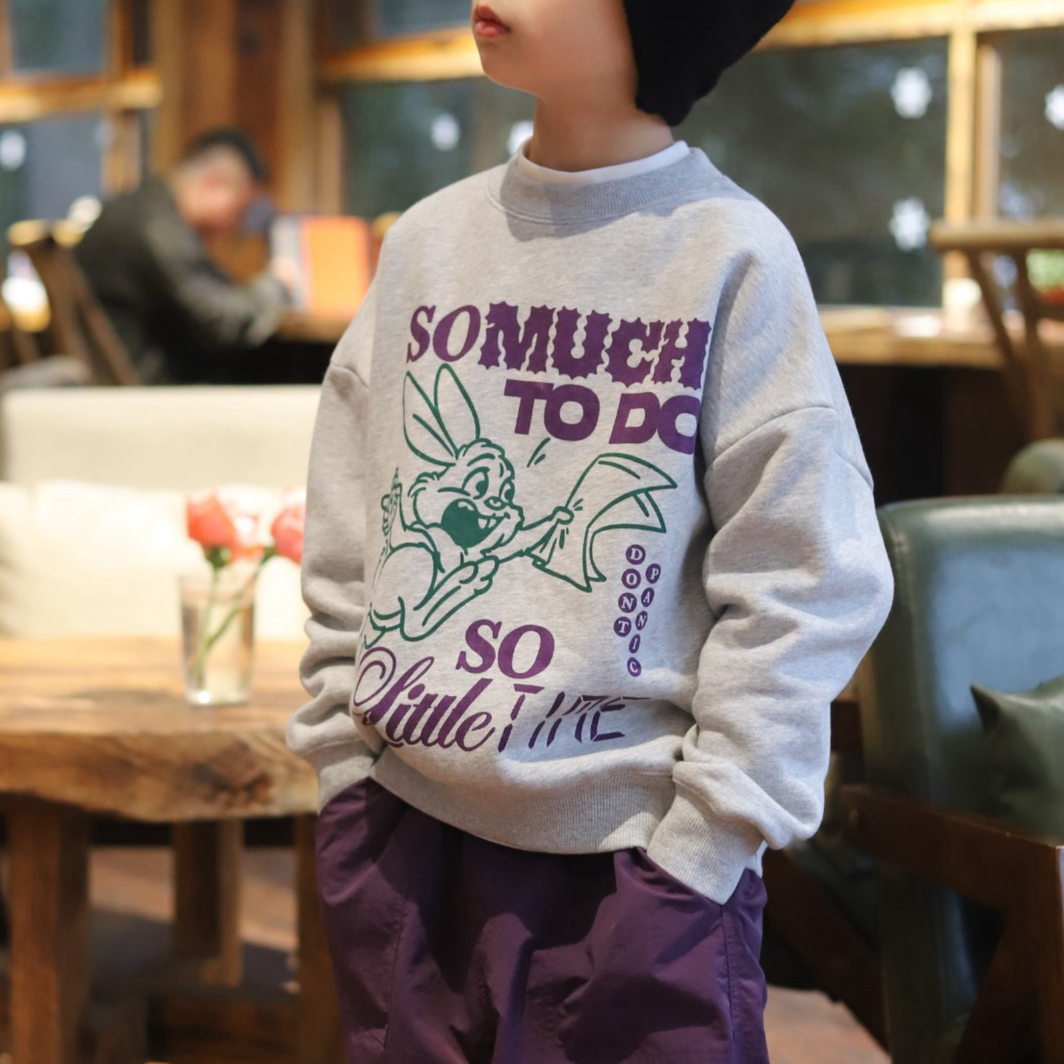 张恩朵童装儿童加绒卫衣一体绒卡通兔子印花男女童加厚冬装内搭潮