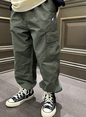 潮牌男童袋鼠印花工装长裤