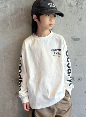张恩朵童装男童长袖t恤字母印花帅气男孩白色纯棉内搭打底衫春秋