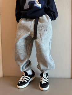 男童加绒裤子一体绒运动裤冬季25新款潮牌高街风男宝宝加厚卫裤子