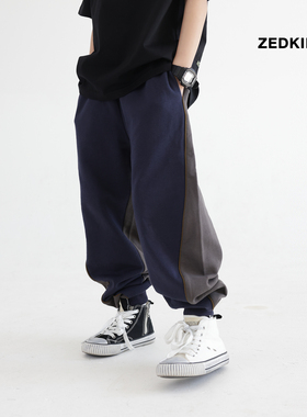 儿童裤子春秋季男女童纯棉针织卫裤运动长裤洋气百搭拼色香蕉裤潮