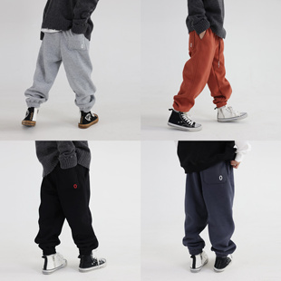 儿童加绒裤冬季洋气亲子款一体绒运动裤男女童纯色百搭束脚厚卫裤