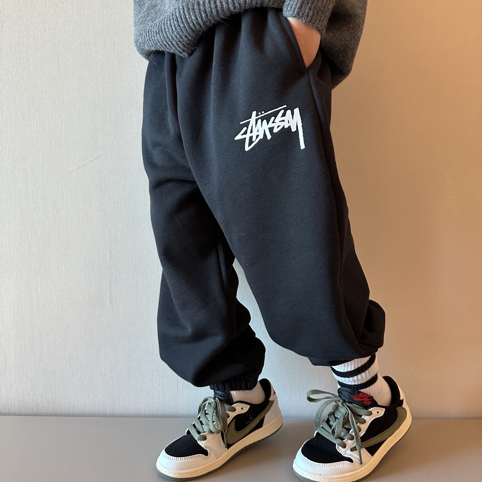 儿童纯棉软糯一体绒加绒运动裤